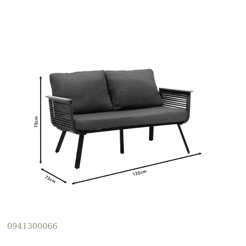 sofa khung nhôm 4 món 8857 - BỘ SOFA KHUNG NHÔM ĐEN 4 MÓN